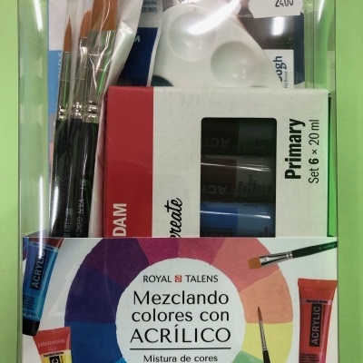 Conjunto de pintura acrílica Royal Talens com tintas, pincéis e paleta