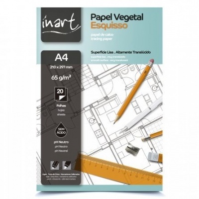 Pacote de papel vegetal A4 inart Esquisso com lápis e régua sobre plantas técnicas.