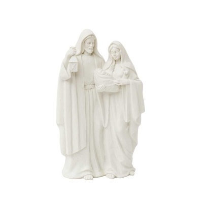 Estátua religiosa branca de Maria, José e o menino Jesus