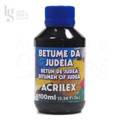 Garrafa de Betume da Judéia Acrilex com tampa azul e rótulo colorido