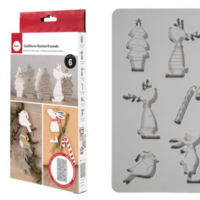 Molde de silicone para figuras de Natal e embalagem com etiqueta vermelha