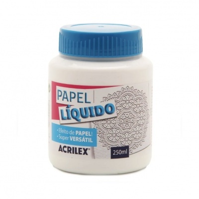 frasco plástico branco com tampa azul de papel líquido Acrilex 250ml
