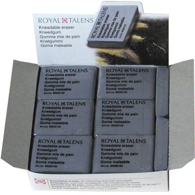 caixa aberta com seis borrachas amassáveis Royal Talens cinza