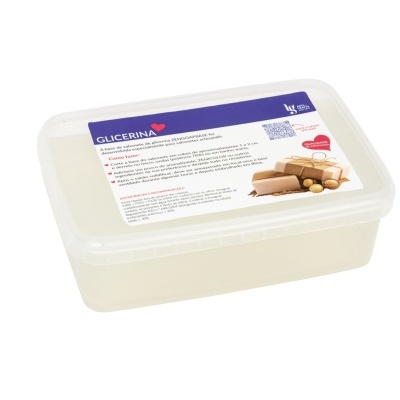 Caixa de plástico com creme e rótulo azul e branco GLICERINA 1 KG