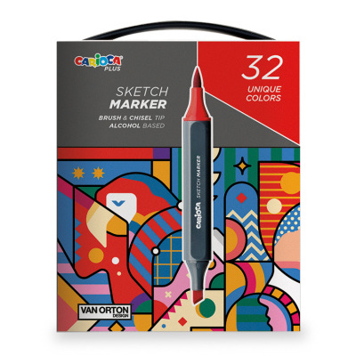 Estojo de marcadores de desenho com 32 cores e design colorido