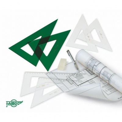 réguas, esquadros, borracha, caneta e plantas arquitetónicas