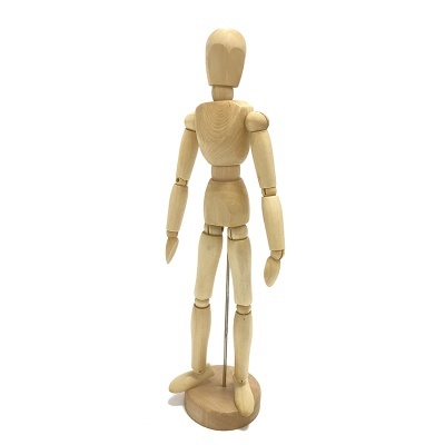 Boneco manequim humano de madeira com base redonda