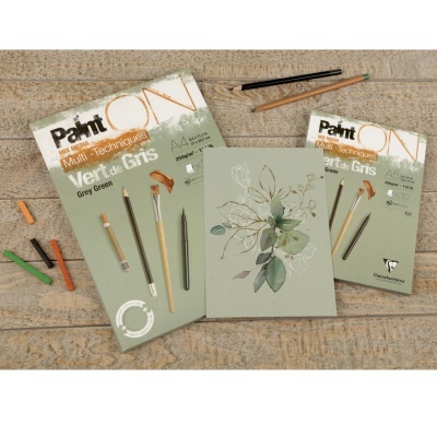 Blocos de papel PaintON Multi-Techniques Vert de Gris e lápis de cor sobre madeira