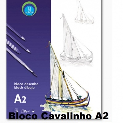 Bloco de desenho A2 com ilustrações de barco à vela e texto 4 school bloco desenho block dibujo