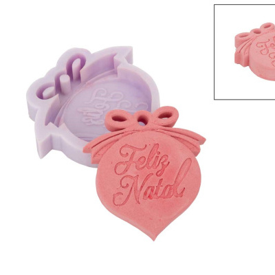 Moldes em silicone para decoração de bolos com texto Feliz Natal em forma de bola de Natal
