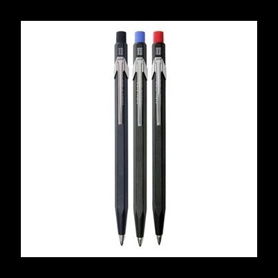 Três canetas esferográficas com topo colorido e corpo preto