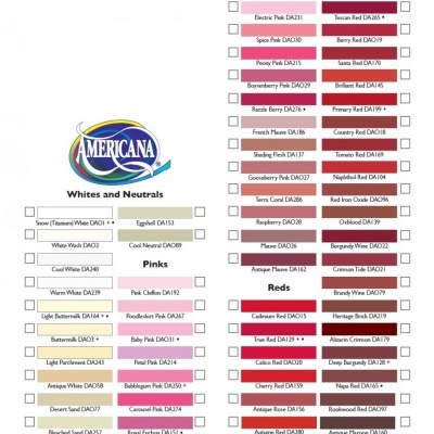 Paleta de cores Americana para tintas com várias categorias e nomes codificados