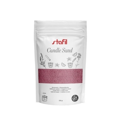 Embalagem branca de areia para velas vermelha da marca stafil com texto Candle Sand e ícone DIY