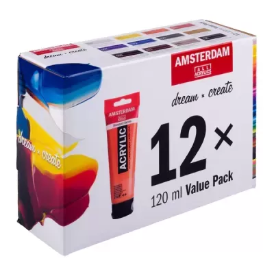 Caixa de tinta acrílica Amsterdam com 12 tubos de 120 ml