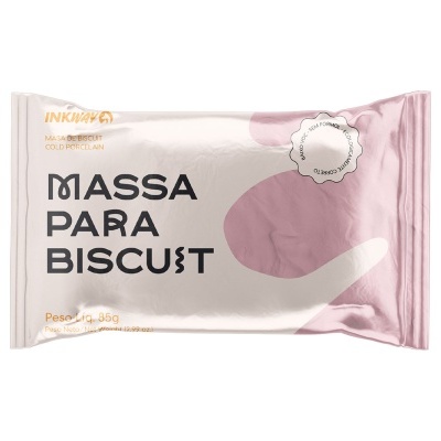 Embalagem de massa para biscoito rosa e branca com texto