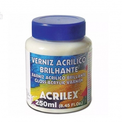 Frasco de verniz acrílico brilhante Acrilex 250 ml com rótulo colorido