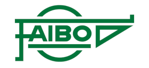 Logotipo da marca AIBO em verde com design geométrico