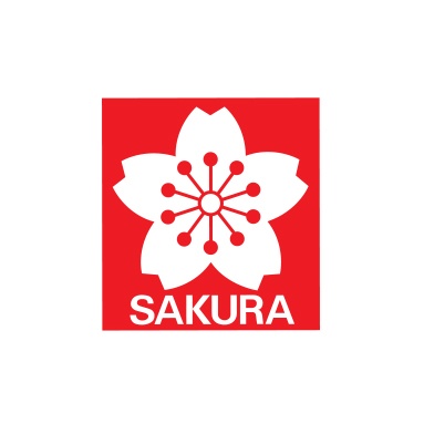 Logótipo com flor branca e texto SAKURA em fundo vermelho