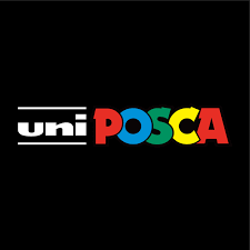 Logótipo uni POSCA colorido sobre fundo preto