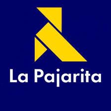 Logótipo 'La Pajarita' em fundo azul com figura amarela geométrica