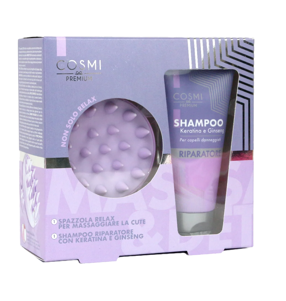 Conjunto Shampoo - Keratina e Ginseng Conjunto COSMI PREMIUM com escova lilás e shampoo reparador Keratina e Ginseng