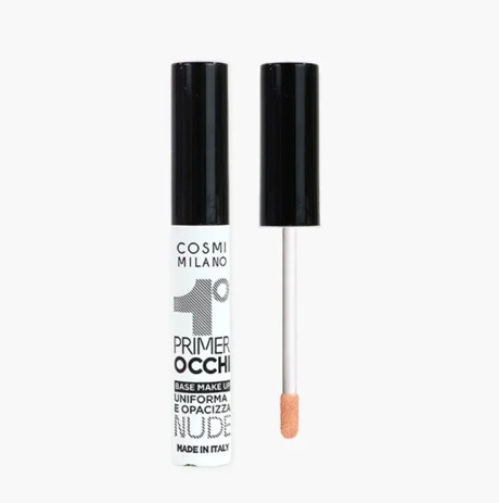 Primer de Rosto Primer para olhos COSMI MILANO branco com tampa preta e aplicador nude