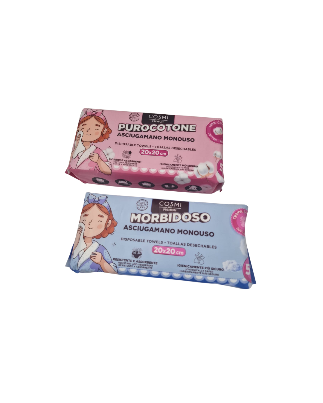 Pacotes de toalhas descartáveis COSMI rosa e azul