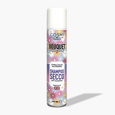 Frasco de shampoo seco Cosmì Premium com design floral