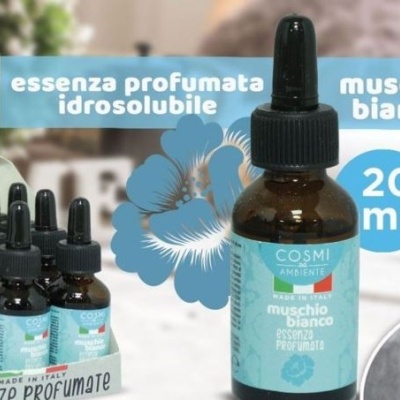 Frascos de essência perfumada 'muschio bianco' em vidro castanho com conta-gotas preto