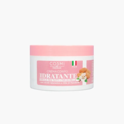 Frasco de creme corporal hidratante Cosmi Premium com tampa rosa