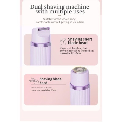 Imagem de máquina de barbear lilás com duas cabeças distintas para diferentes tipos de pelos