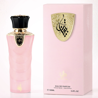 Perfume rosa e dourado com embalagem rosa