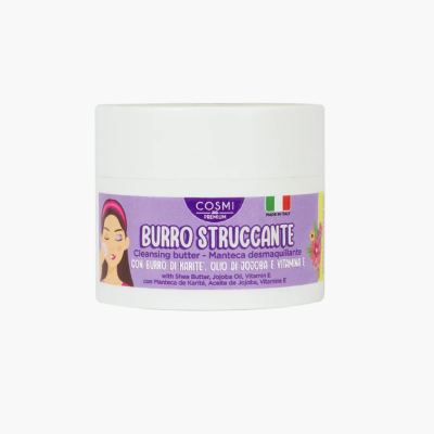 Manteiga desmaquilhante Burro Struccante em embalagem branca com rótulo lilás