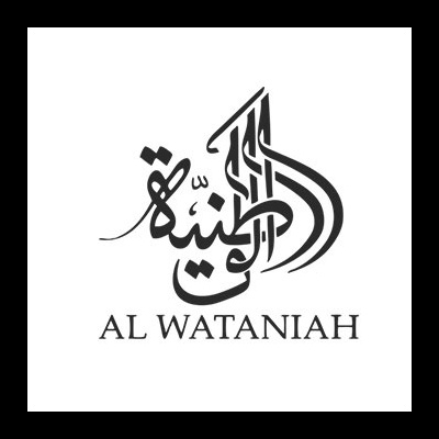 Logotipo com texto árabe e 'AL WATANIAH' em fundo branco