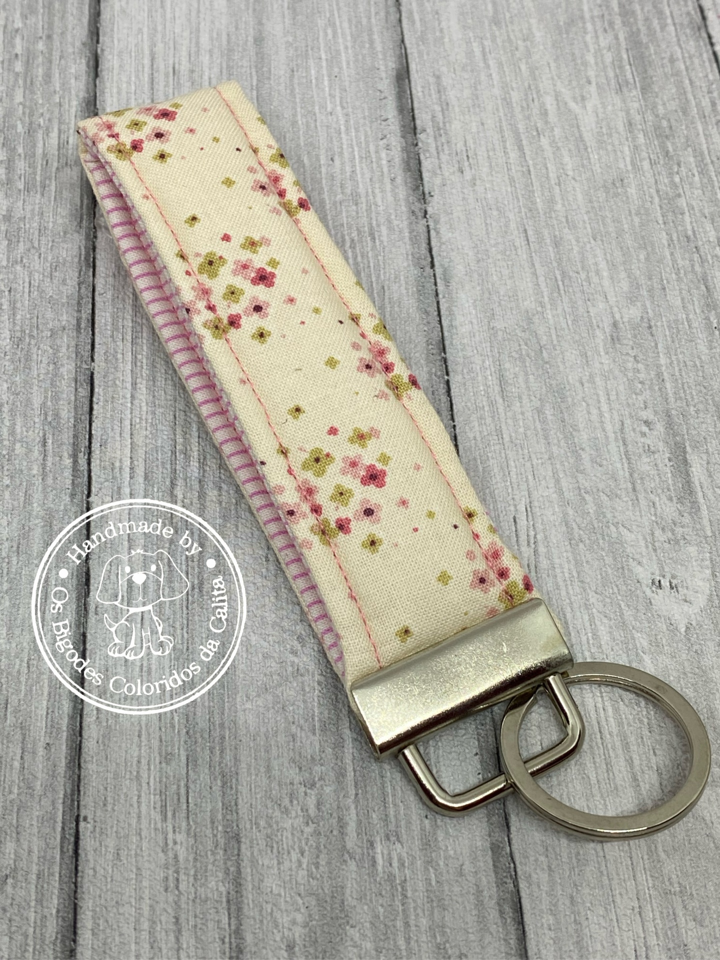 Porta-chaves Curto Mini Flowers Cream