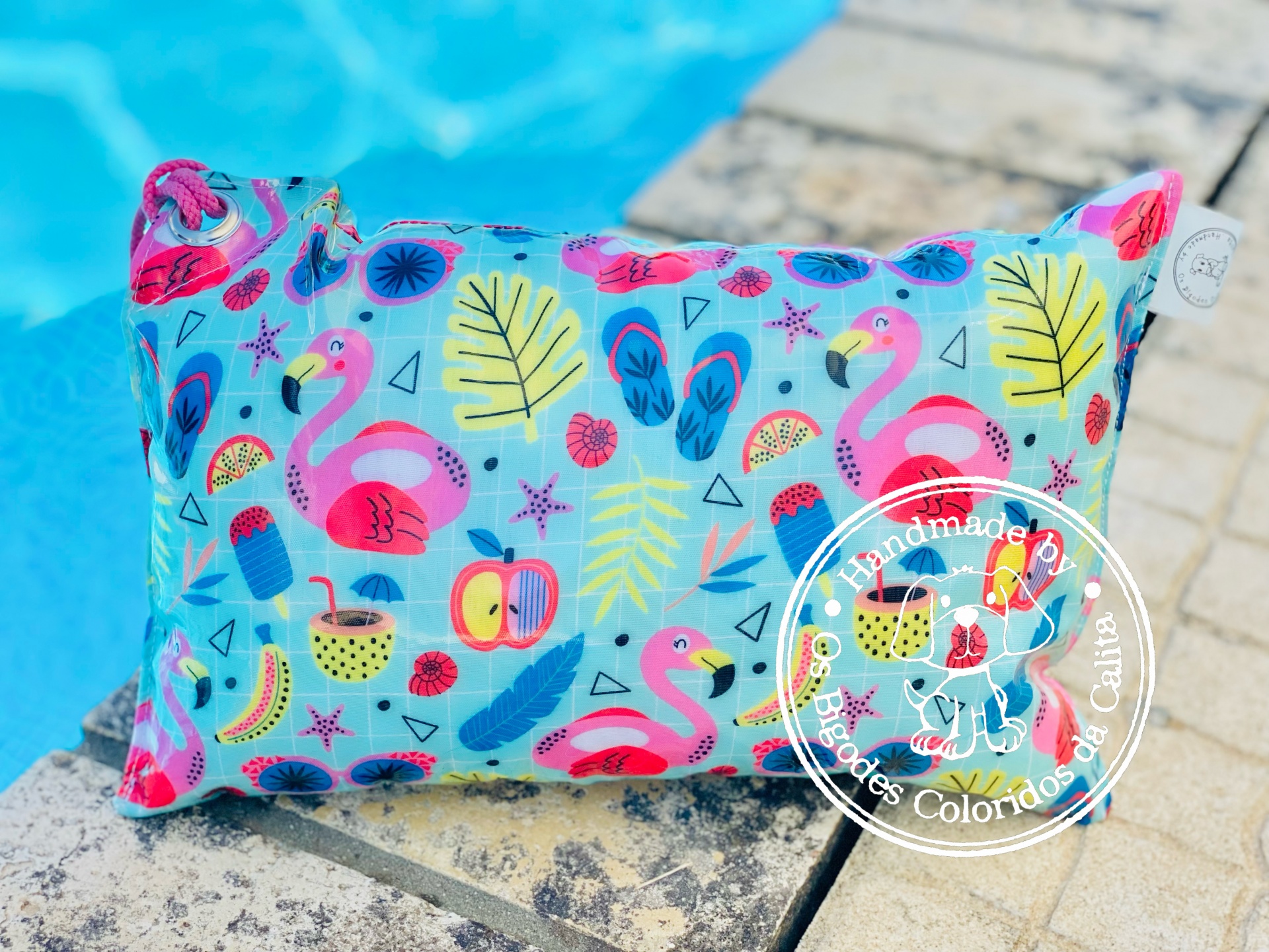 Almofada de Praia Flamingos Verde Água