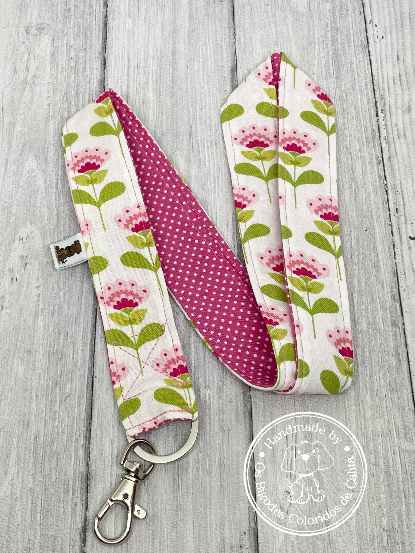 Porta-chaves Fita Comprida Flores Tilda Rosa