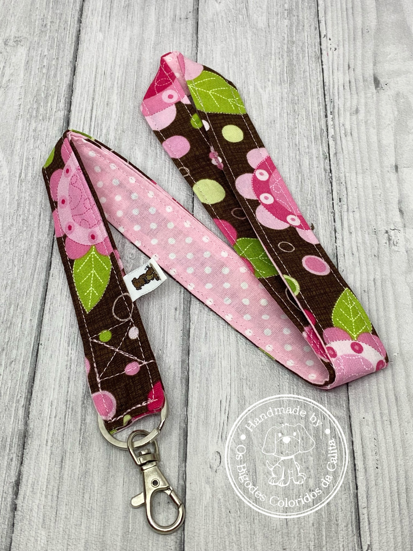 Porta-chaves Fita Comprida Flores Castanho