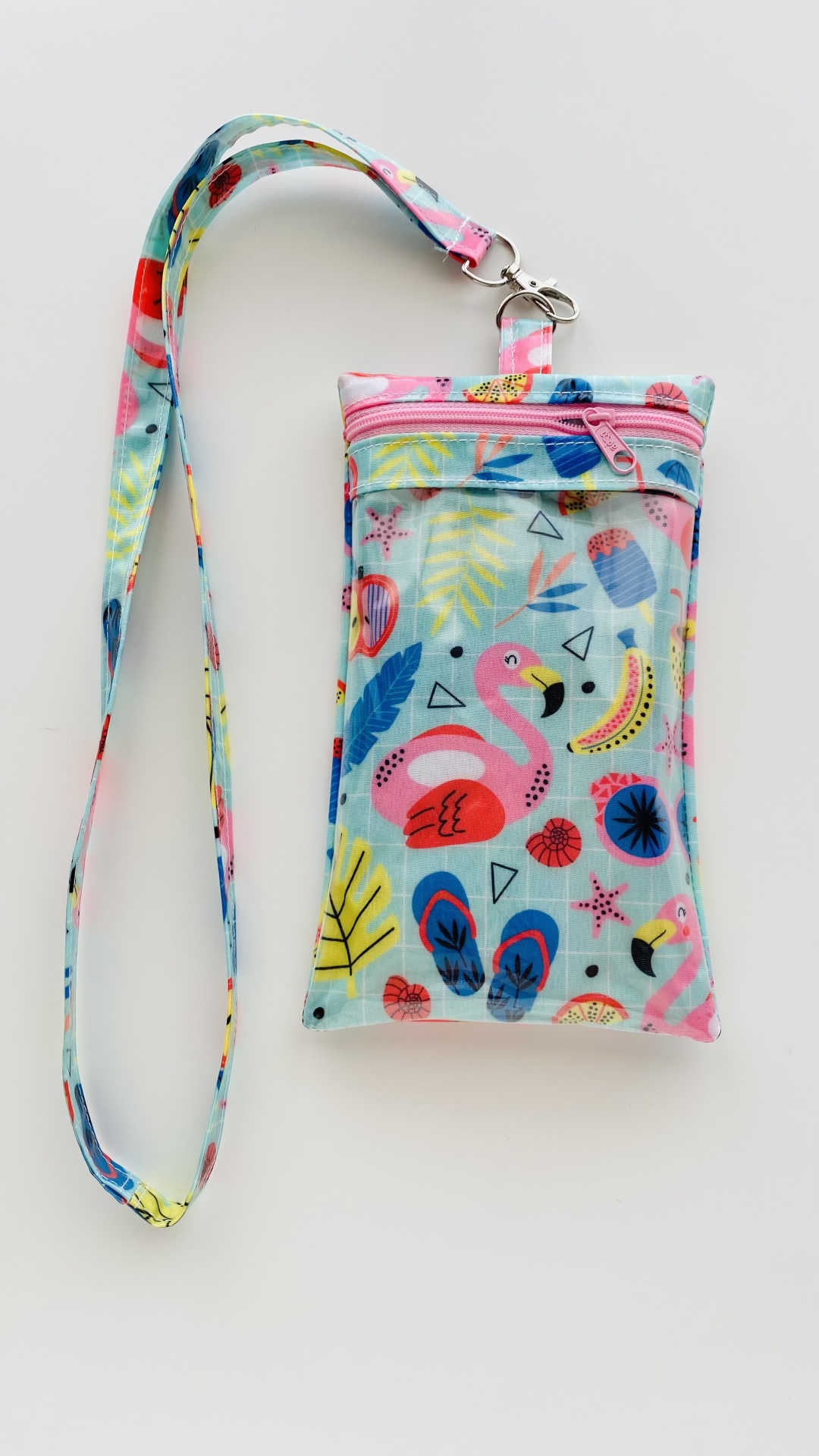 Bolsa Telemóvel Flamingos Verde Água