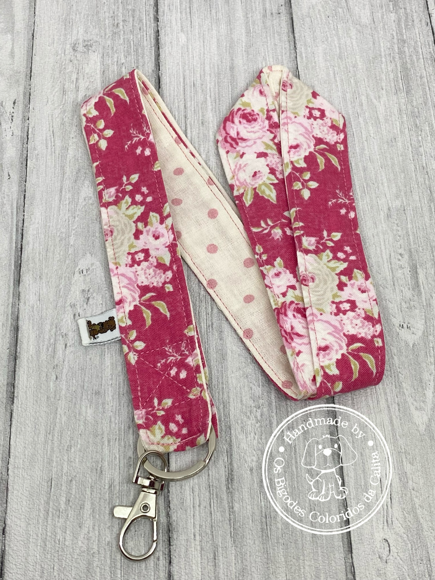 Porta-chaves Fita Comprida Flores Tilda Vermelho/Rosa