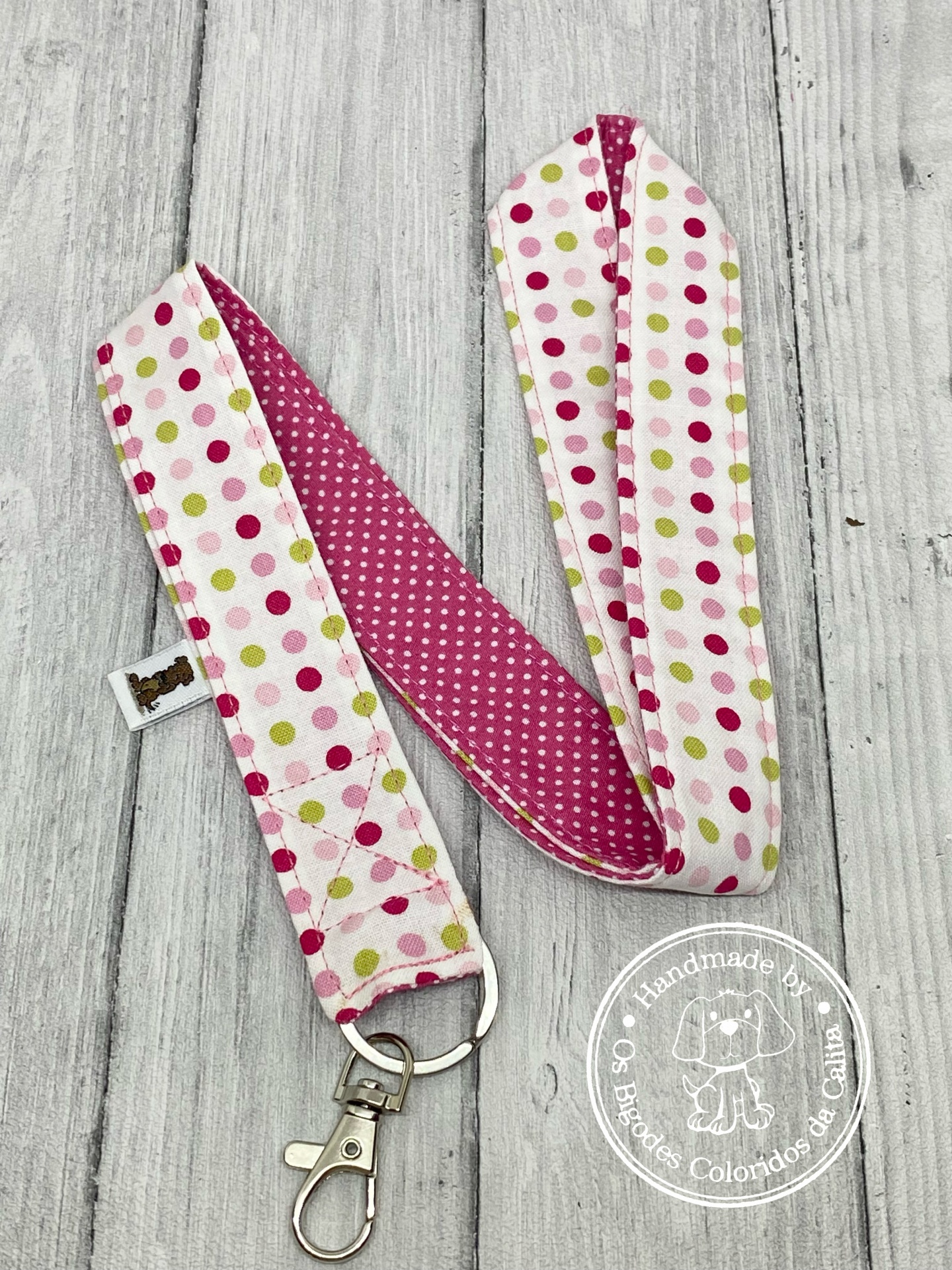 Porta-chaves Fita Comprida Bolinhas Tons de Rosa