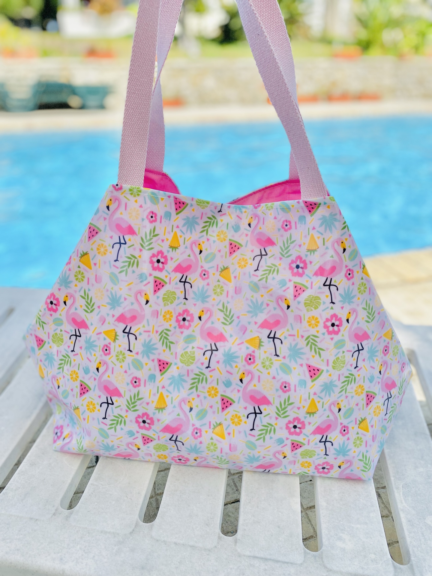Saco de Praia Flamingos Florais
