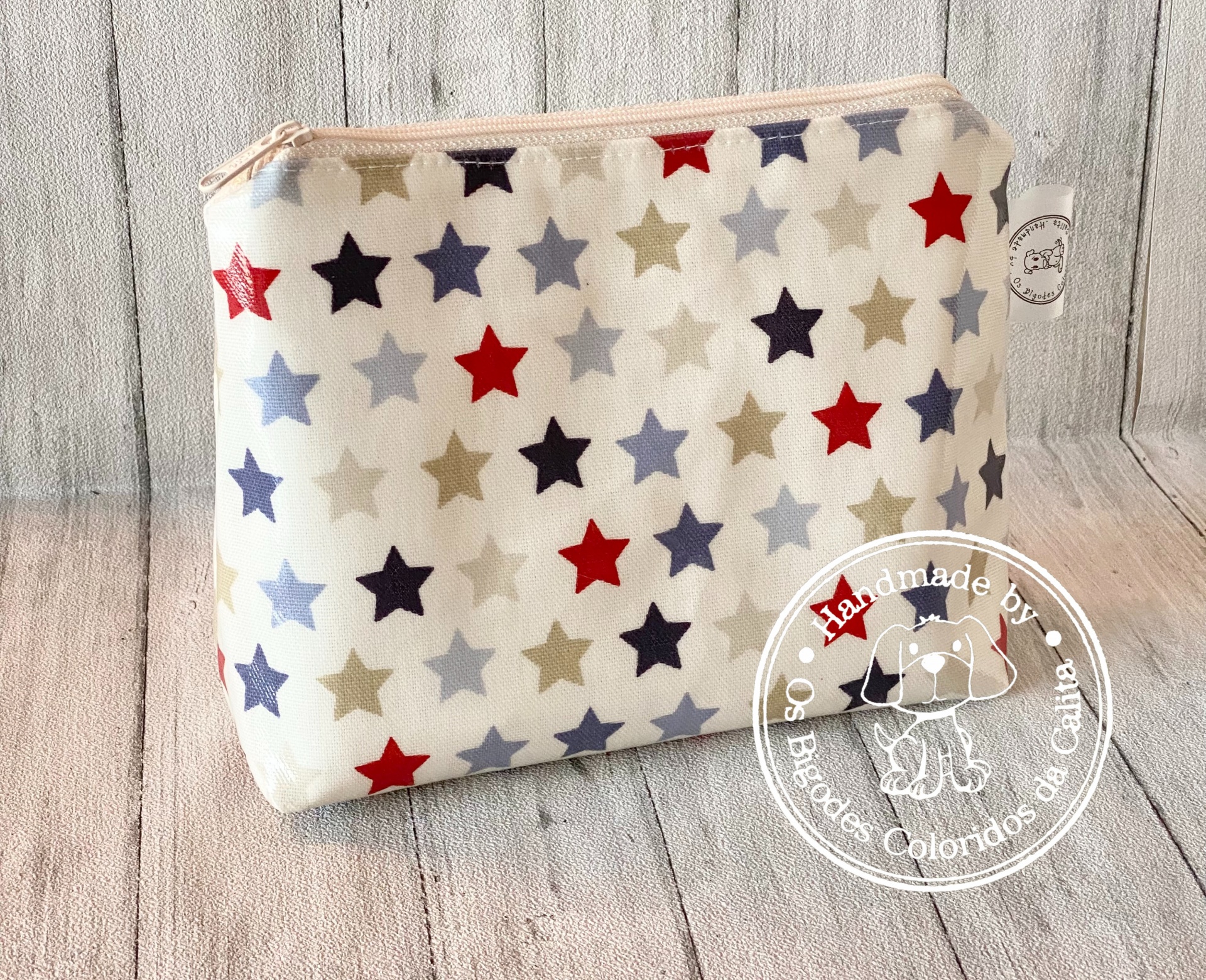 Necessaire Plastificada Pequena Estrelas tons Azuis