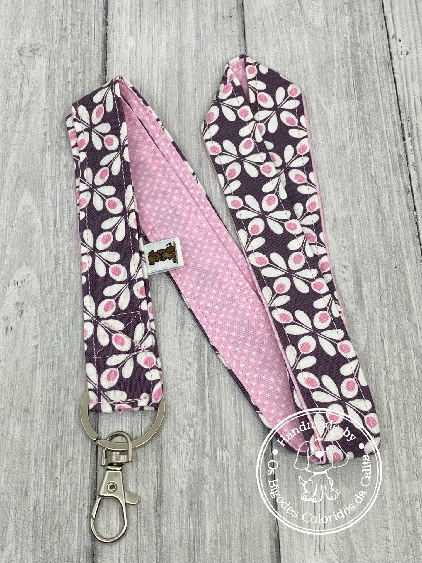 Porta-chaves Fita Comprida Flores Lilás