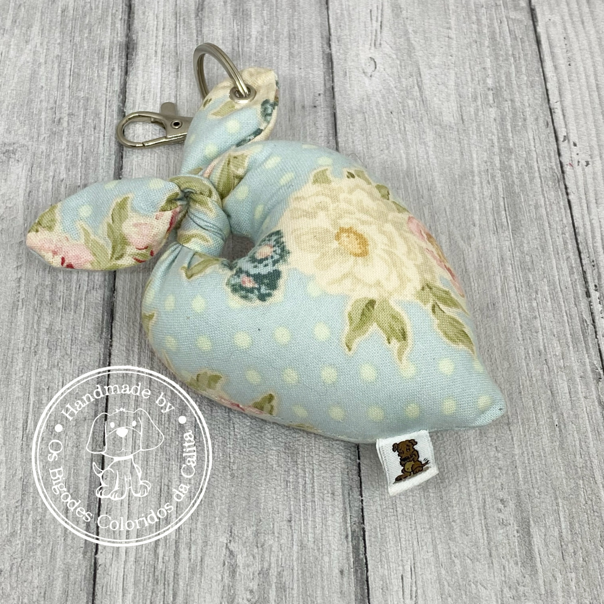 Porta-chaves coração Flores Azul Bebe