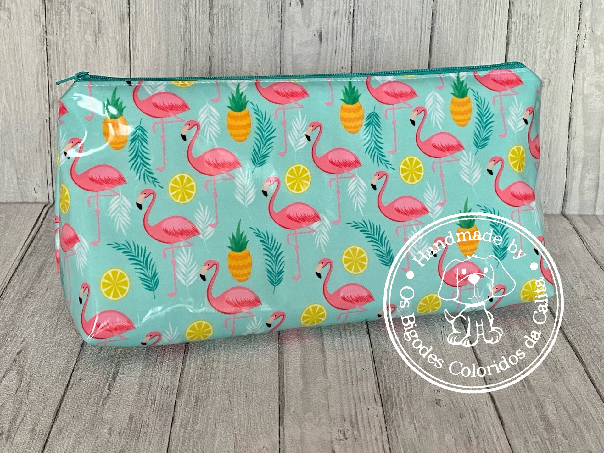 Necessaire Plastificada Grande Flamingos&Ananases