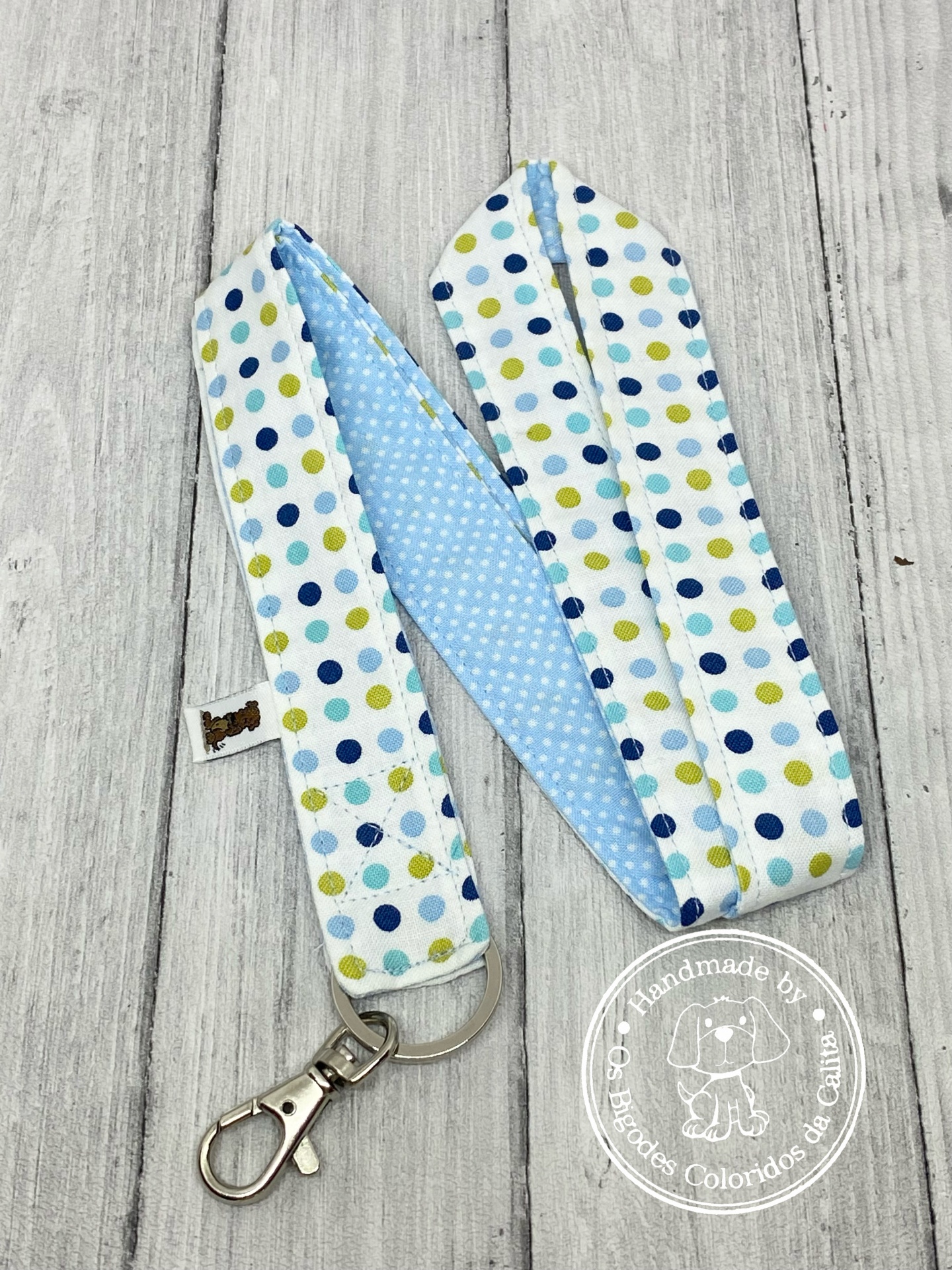 Porta-chaves Fita Comprida Bolinhas Tons de Azul