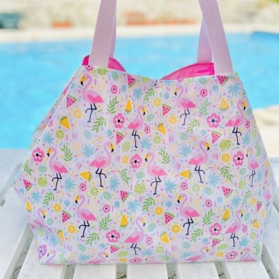 Saco de Praia Flamingos Florais