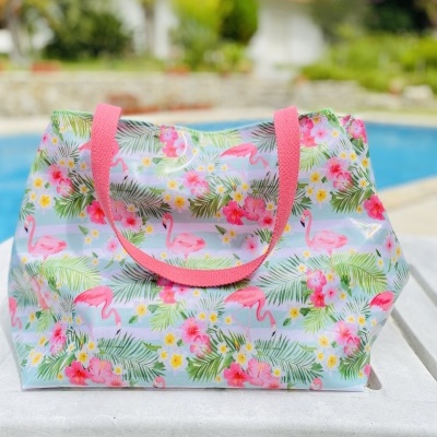 Saco de Praia Flamingos&Flowers