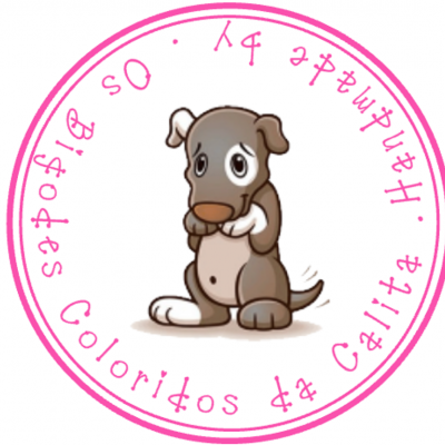 Logótipo circular com cão e texto rosa